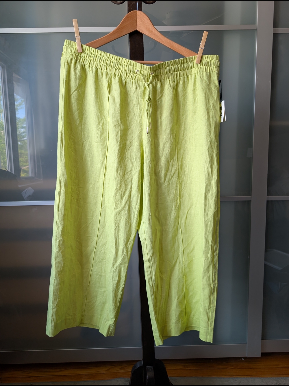 🔖Comfy Summer-fun Anne Klein Lime Green (Sprout) Linen Blend Crop Wide Pants XL